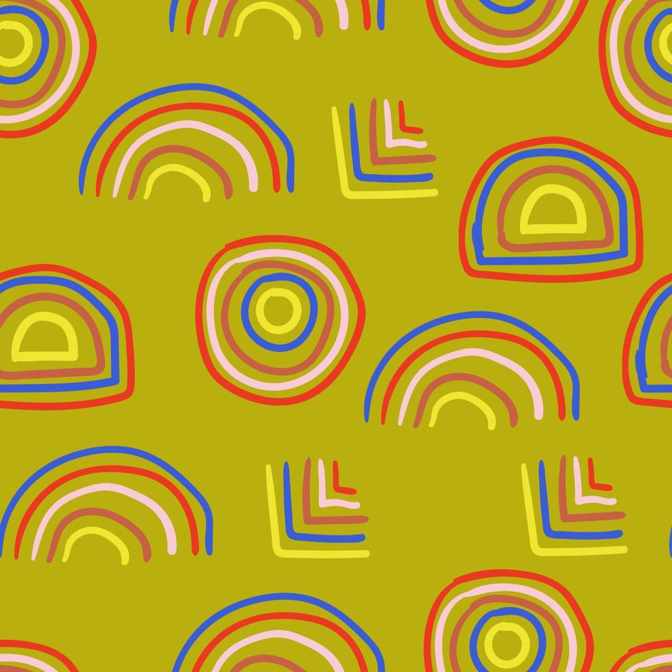 Hand drawn abstract seamless pattern with linear cute arches. Funny background in Memphis style. Retro backdrop for wrapping paper, textile, fabric, web, card. vector