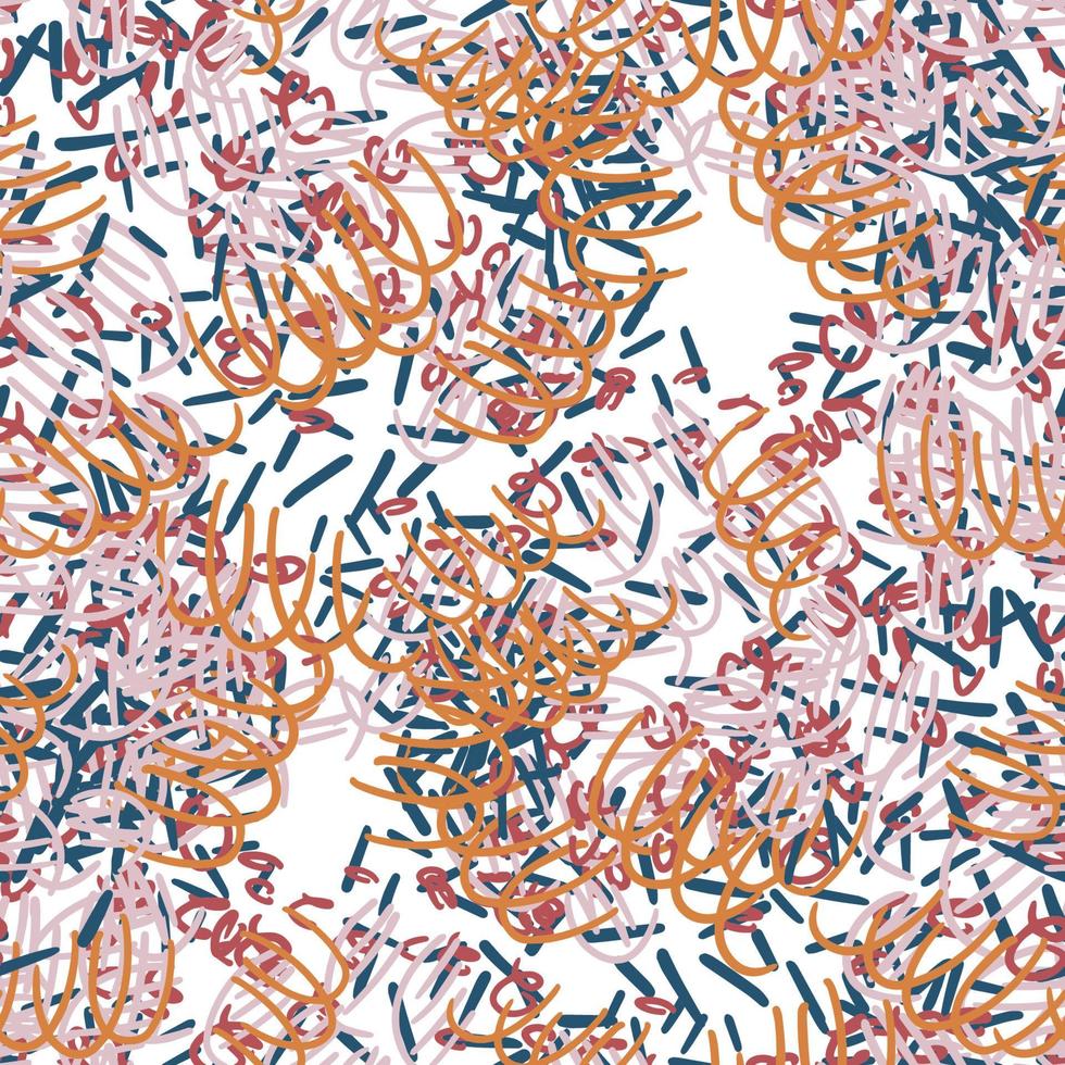 Fantasy messy freehand doodle geometric shapes seamless pattern.  Infinity ditsy scribble abstract card, layout. Creative background. Textile, fabric, wrapping paper. vector