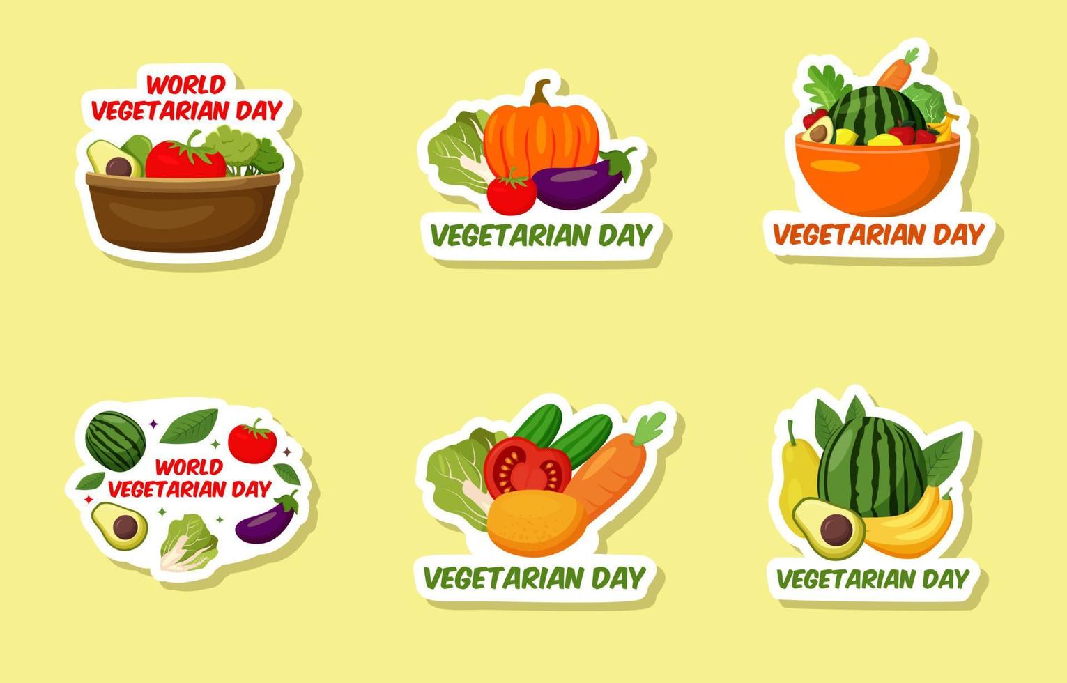 conjunto de pegatinas del día vegetariano vector