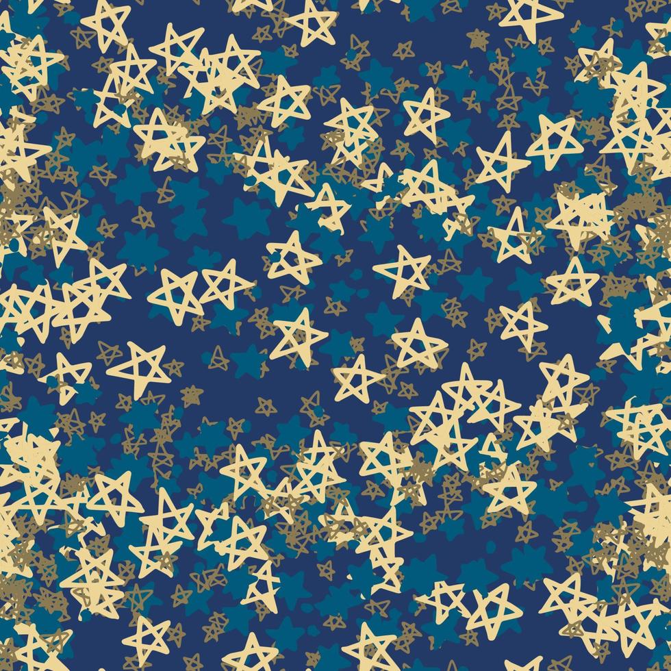 Fantasy messy freehand doodle star shapes seamless pattern.  Infinity celestial abstract card, layout. Creative background. Textile, fabric, wrapping paper. vector