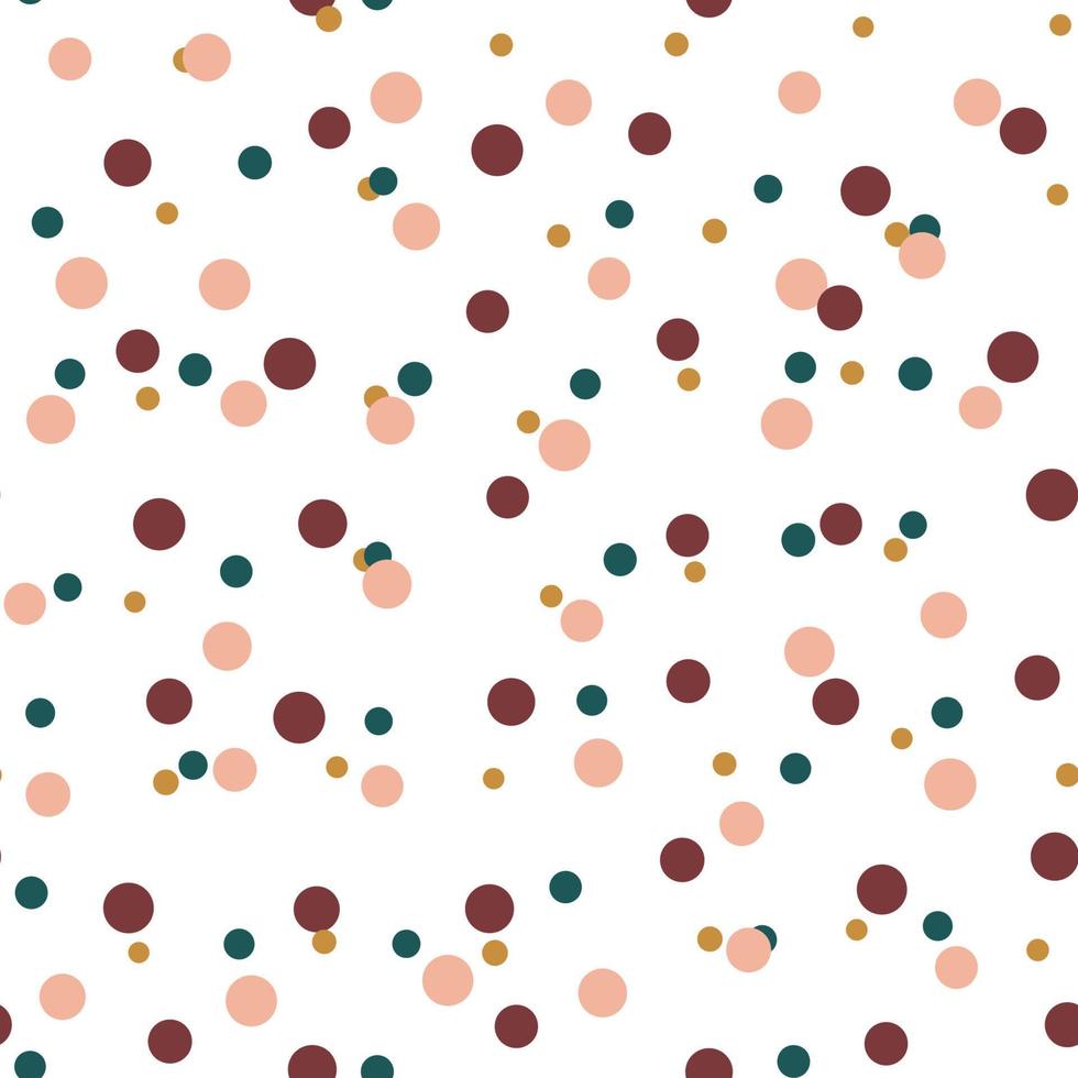 Festive seamless pattern with colorful round paint splatters. Messy overlay circles background. Dotted texture. Chaotic grunge dot. Geometric wrapping paper. vector