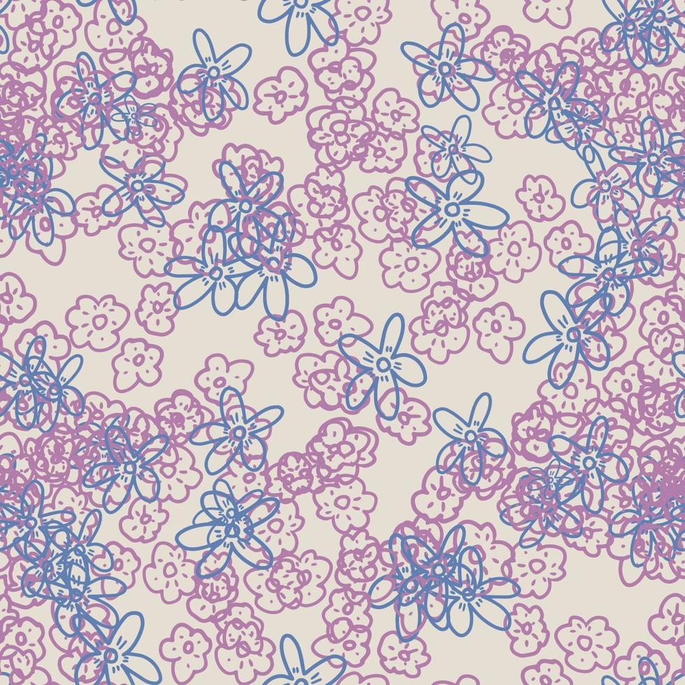 Fantasy messy freehand doodle floral shapes seamless pattern.  Infinity random abstract card, layout. Creative background. Textile, fabric, wrapping paper. vector