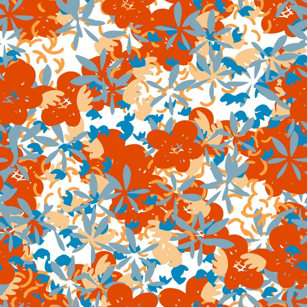 Fantasy messy freehand doodle floral shapes seamless pattern.  Infinity random abstract card, layout. Creative background. Textile, fabric, wrapping paper. vector