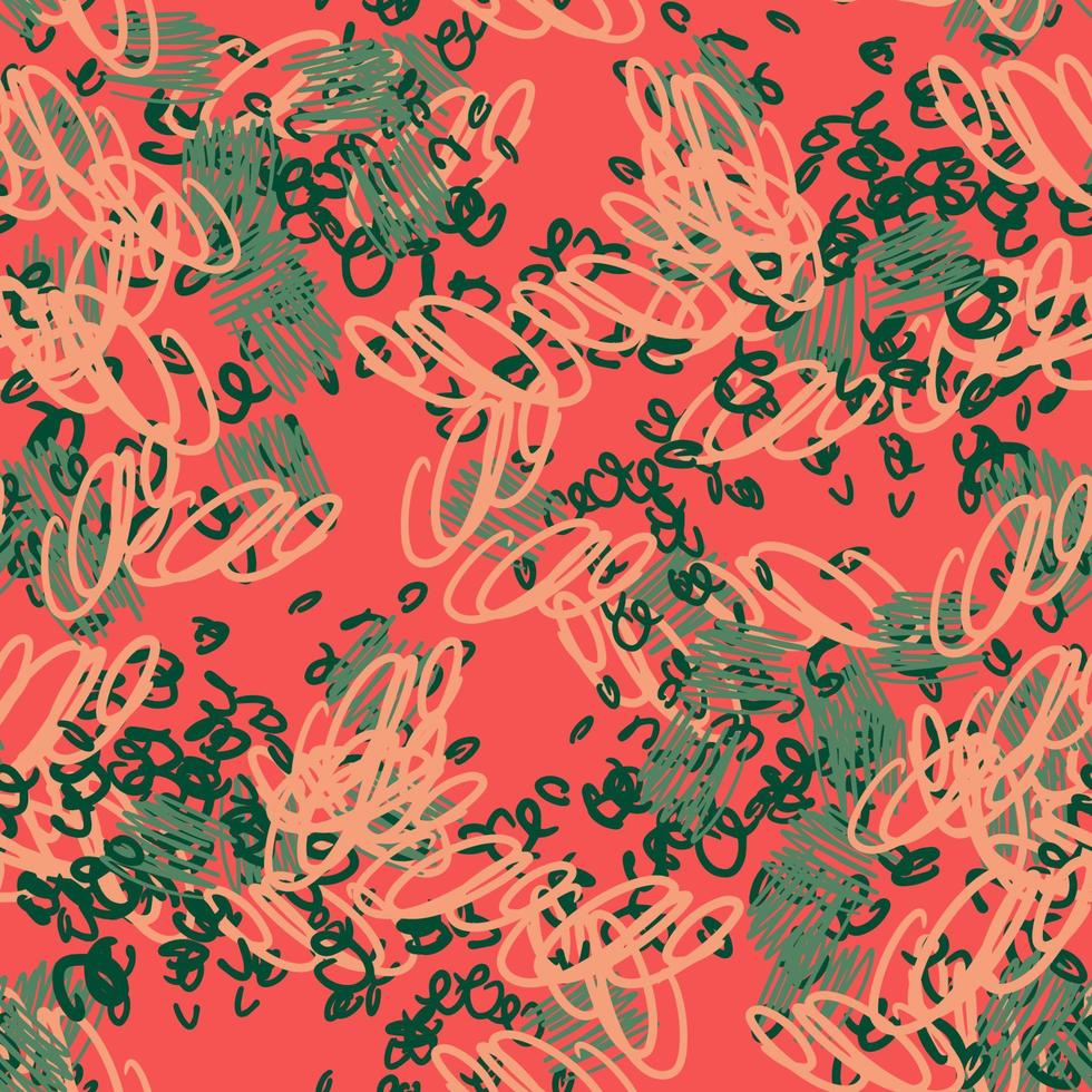 Fantasy messy freehand doodle geometric shapes seamless pattern.  Infinity ditsy scribble abstract card, layout. Creative background. Textile, fabric, wrapping paper. vector