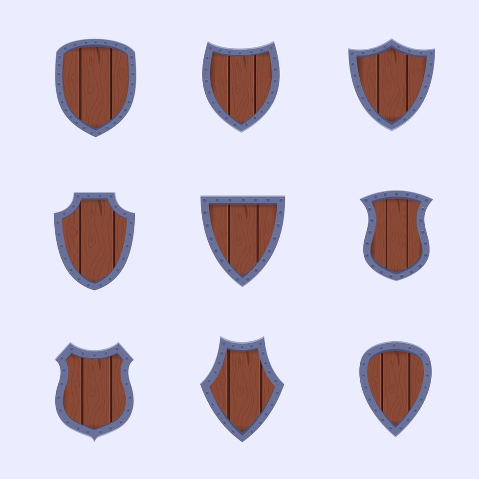 Wood Shield Icons Collection vector