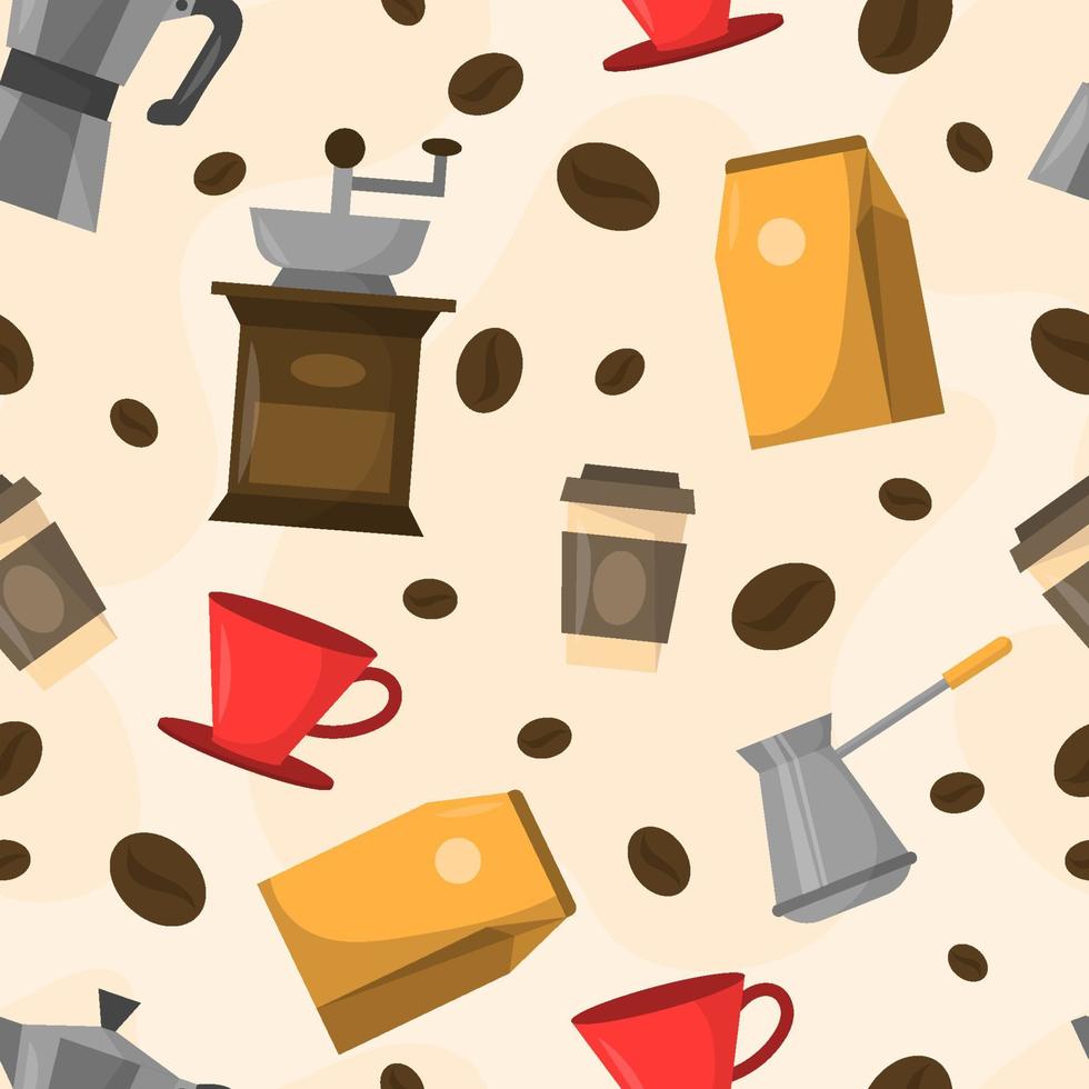 Flat Coffee Beverages Seamless Pattern vector