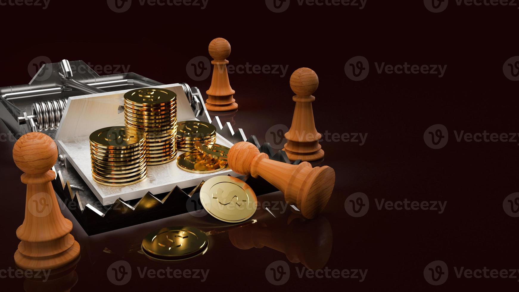 gold coins in mouse trap 3d rendering  business concept photo