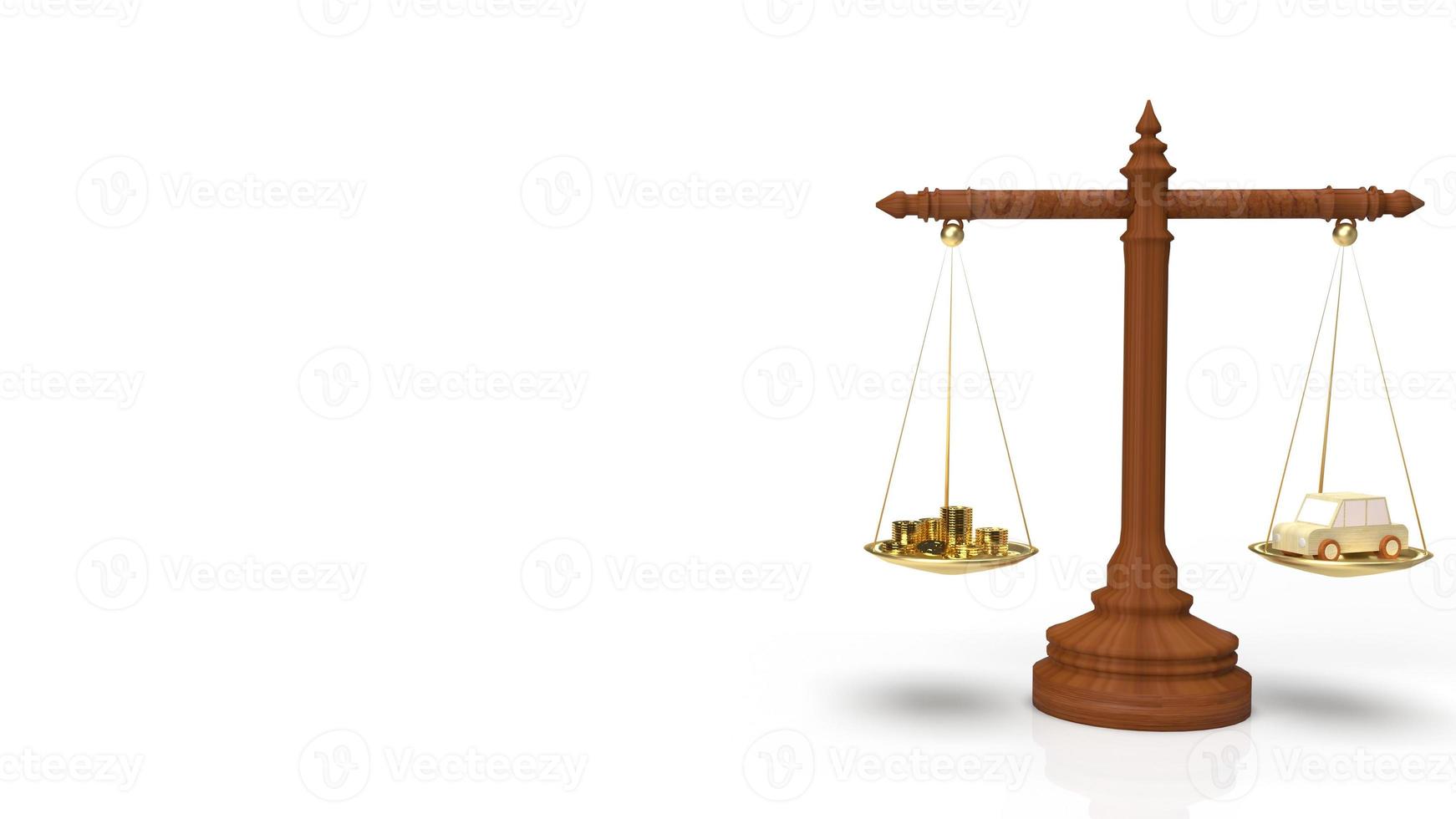 car wood toy and gold coins on libra for business content 3d rendering. photo