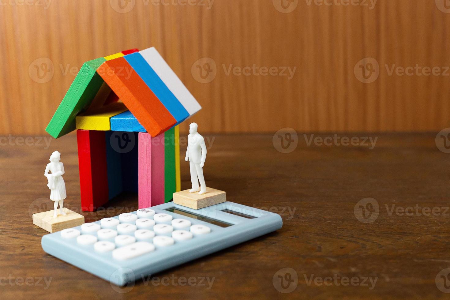 The domino multi color build home on wood table image. photo