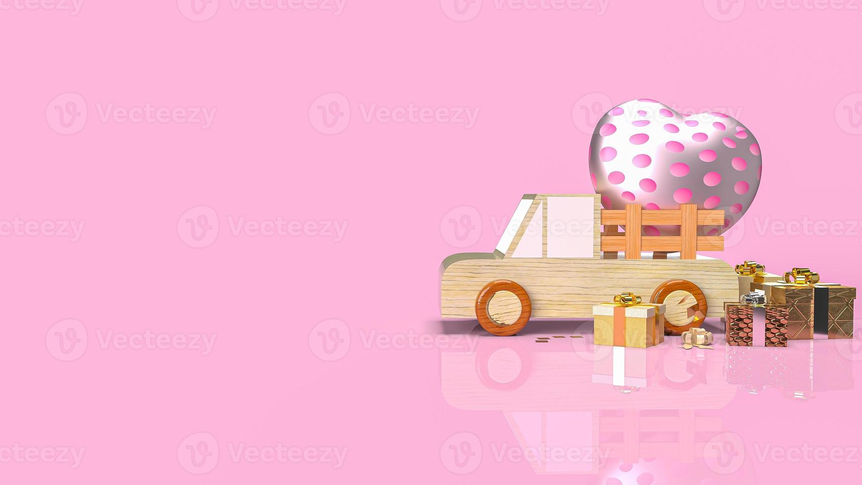 The heart and gift box on wood van truck for valentines day holiday content 3d rendering photo