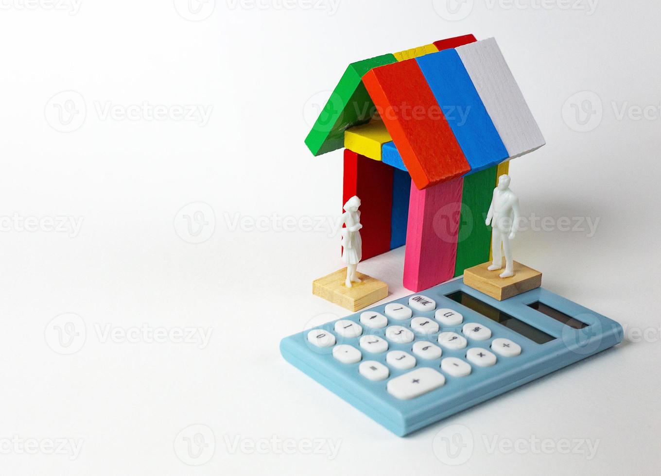 The domino multi color build home on white background. photo