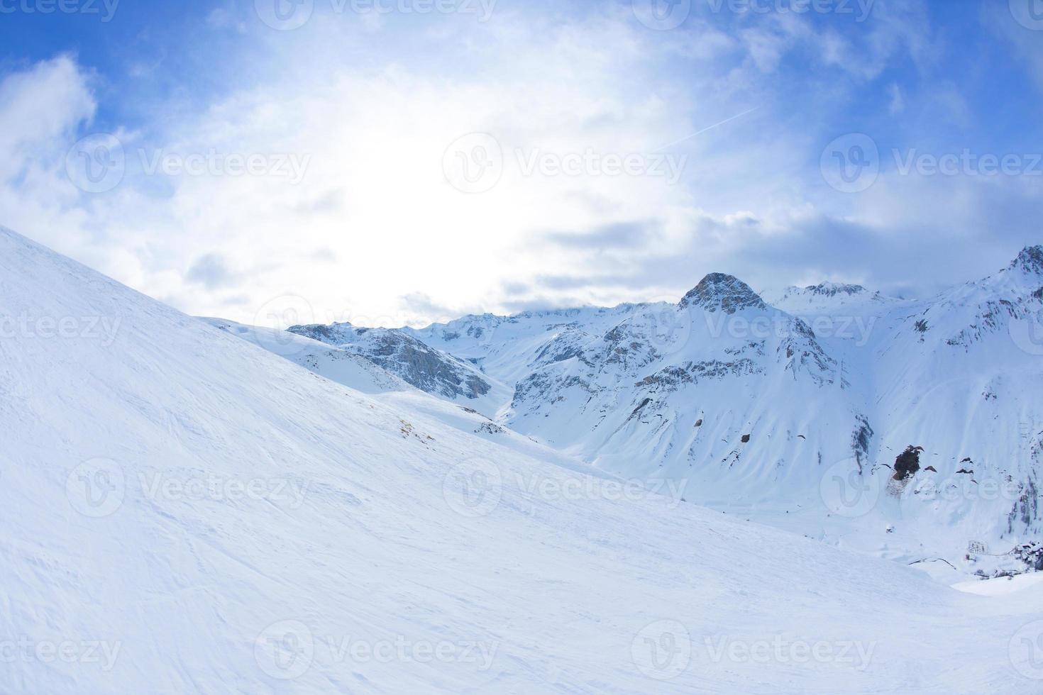 High mountains under snow in the winter photo