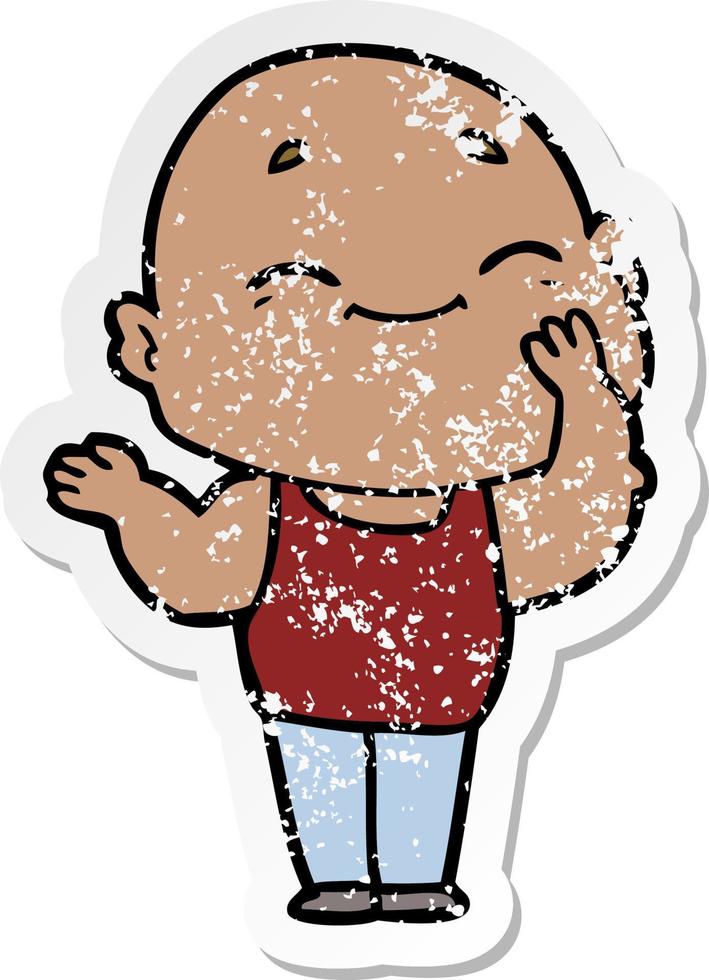 distressed sticker of a cartoon happy bald man vector