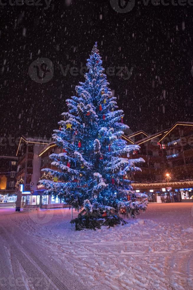 snowy streets of the Alpine mountain village photo