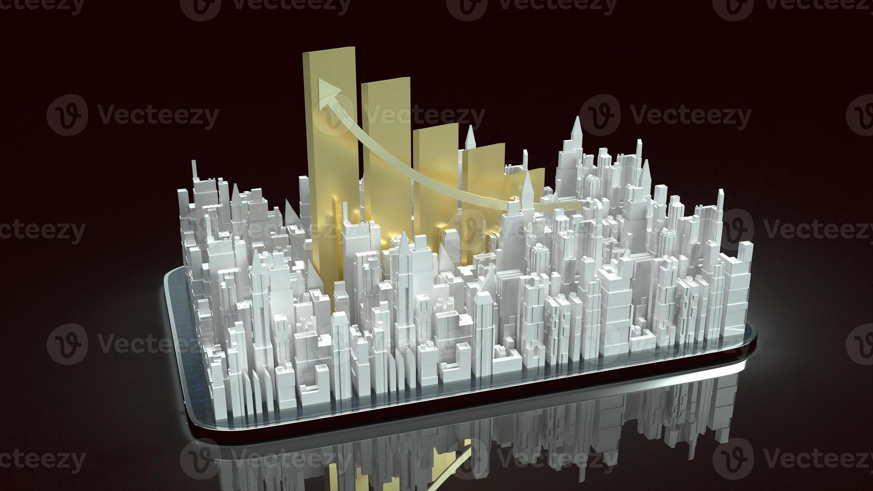 building city and chart arrow up on tablet for property content 3d rendering. photo