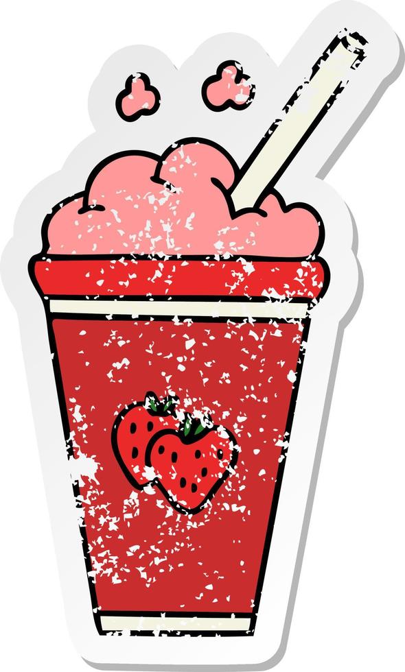 distressed sticker of a quirky hand drawn cartoon strawberry milkshake vector