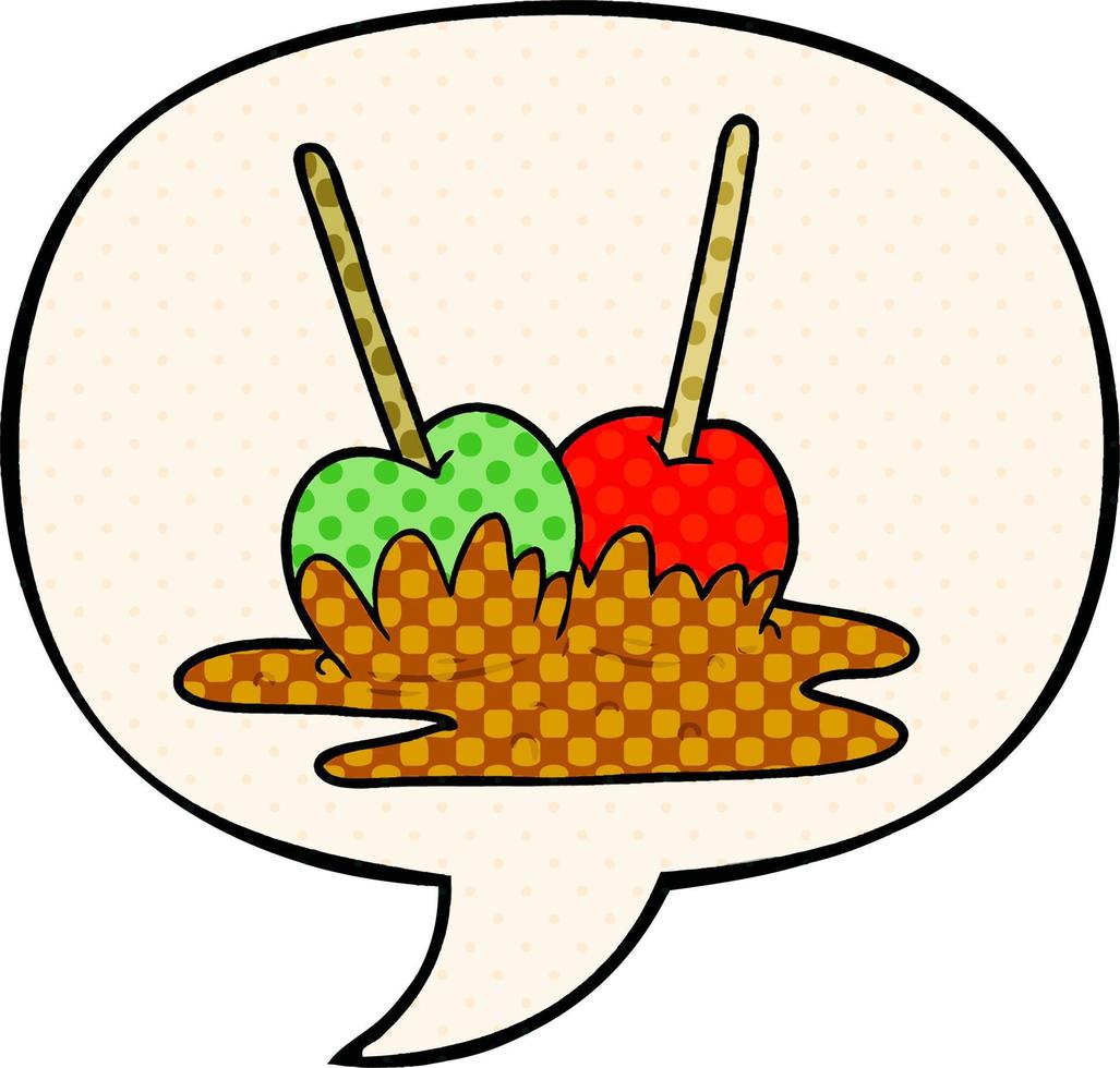 cartoon toffee apples and speech bubble in comic book style vector