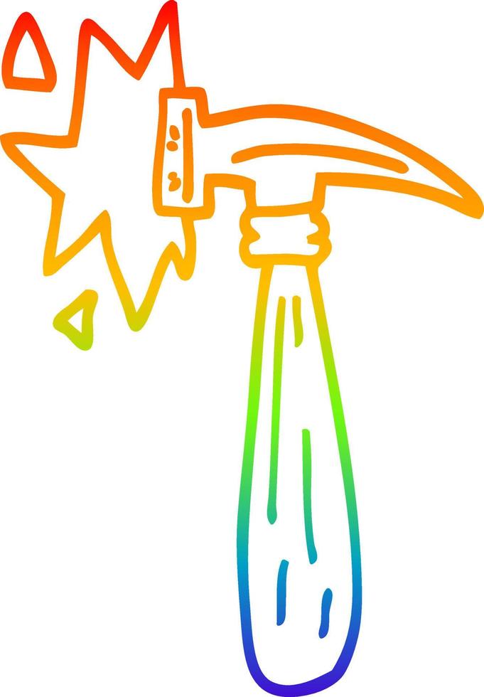rainbow gradient line drawing cartoon hammer banging vector
