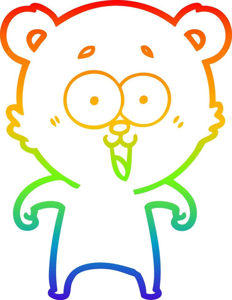 rainbow gradient line drawing laughing teddy  bear cartoon vector