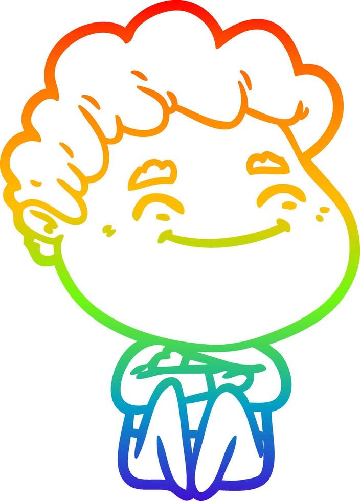 rainbow gradient line drawing cartoon friendly man vector