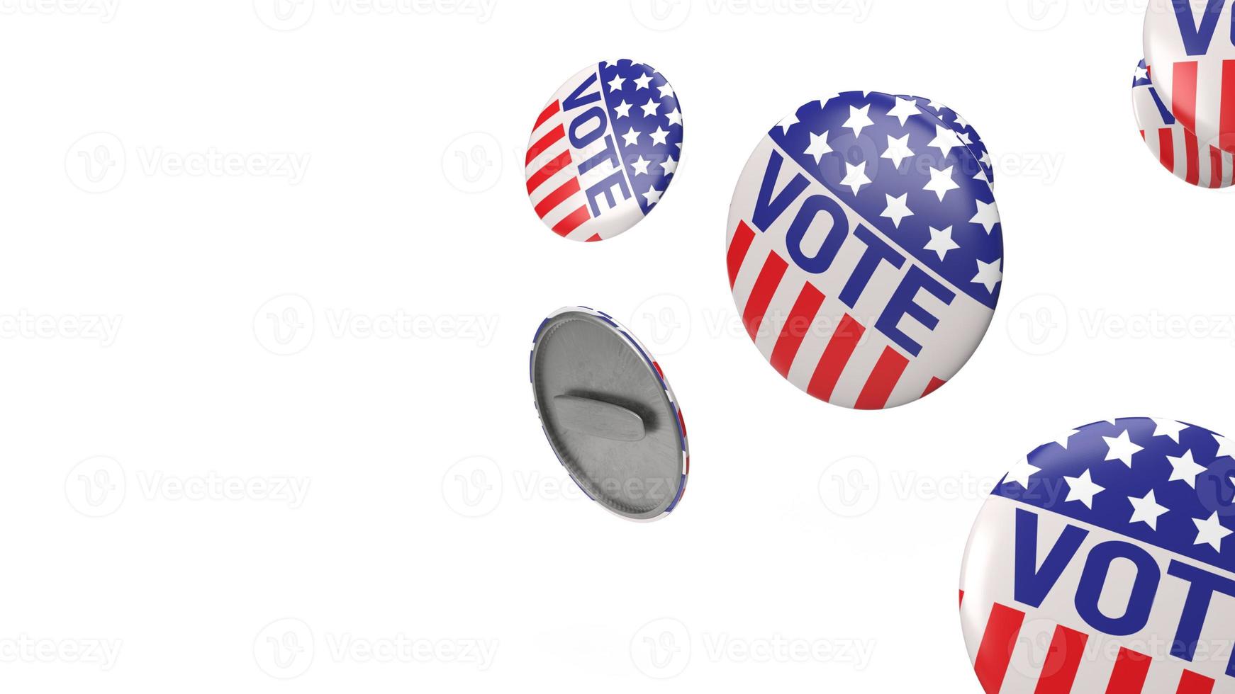 insignias de voto estadounidense sobre fondo blanco para representación 3d de contenido social foto