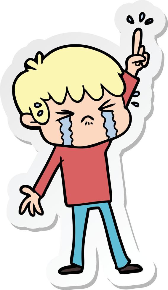 sticker of a cartoon boy crying vector