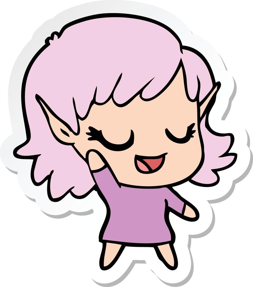 pegatina de una niña elfa feliz de dibujos animados vector