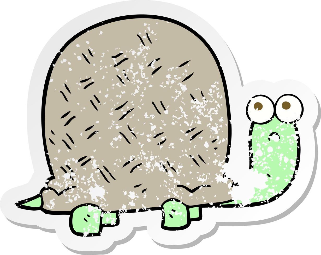 retro distressed sticker of a cartoon sad turtle vector