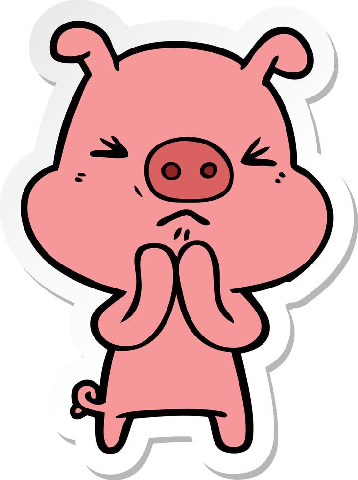 sticker of a cartoon grumpy pig vector