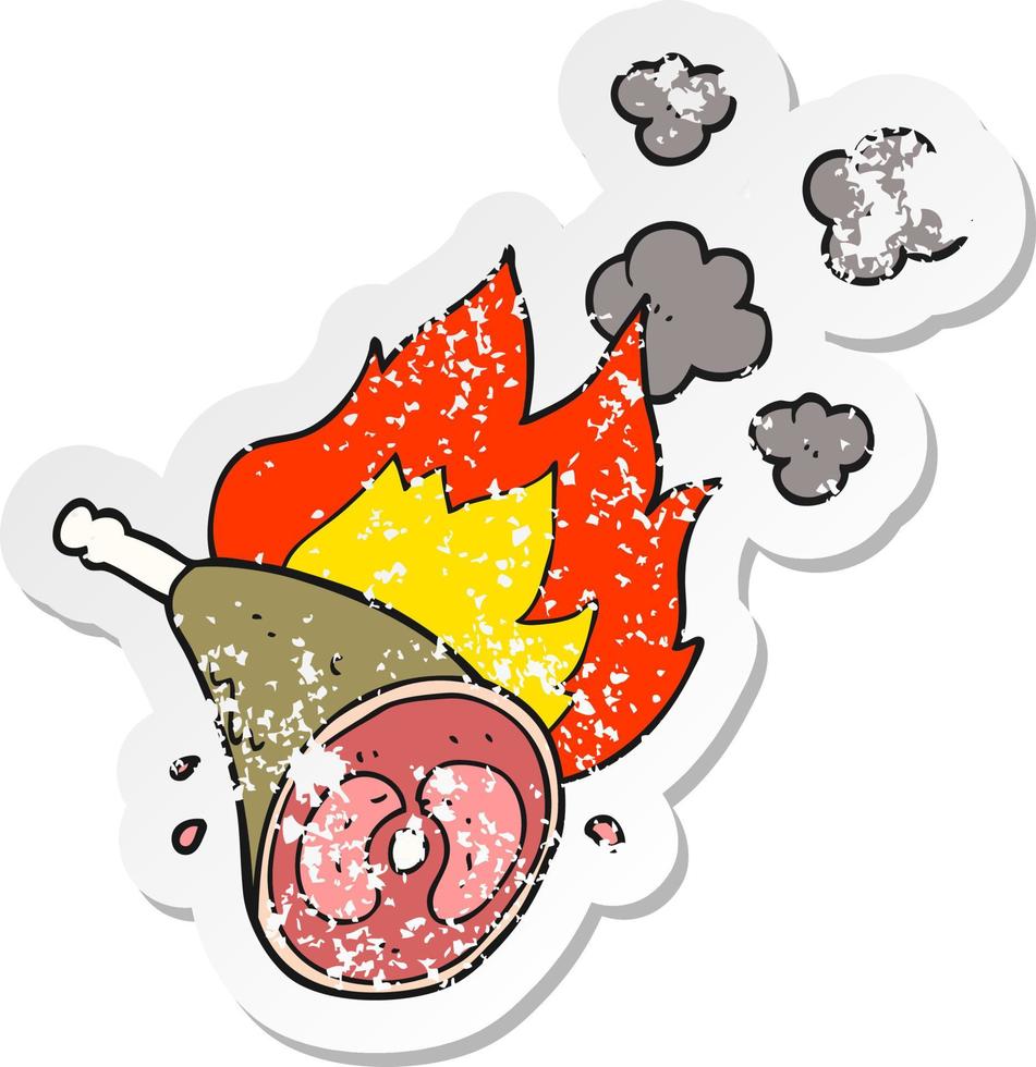 retro distressed sticker of a cartoon cooking meat vector