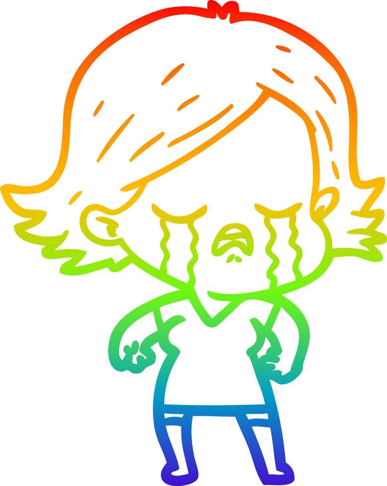 rainbow gradient line drawing cartoon girl crying vector