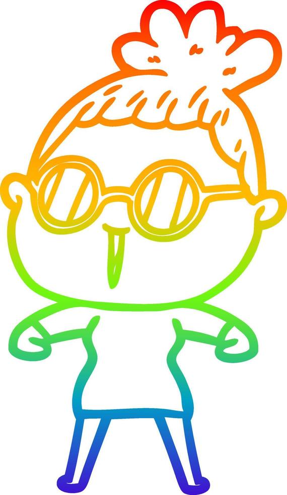 rainbow gradient line drawing cartoon woman wearing spectacles vector