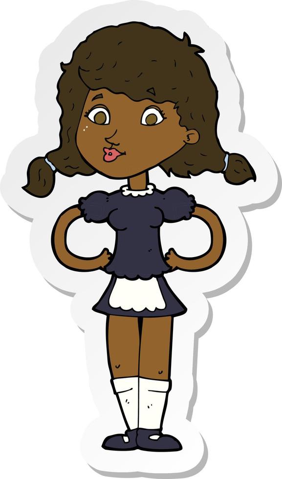 sticker of a cartoon happy waitress woman vector
