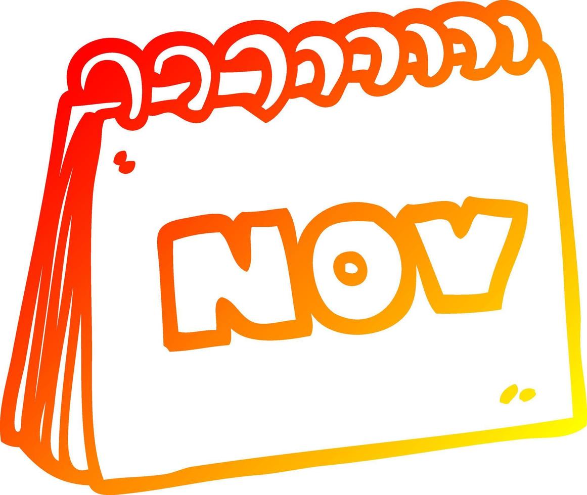 warm gradient line drawing cartoon calendar showing month of november vector