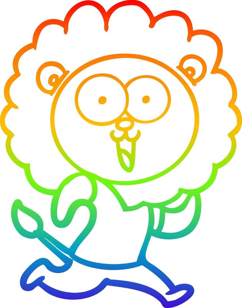 rainbow gradient line drawing happy cartoon lion vector