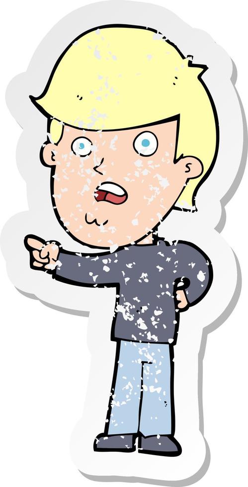 retro distressed sticker of a cartoon shocked man pointing vector