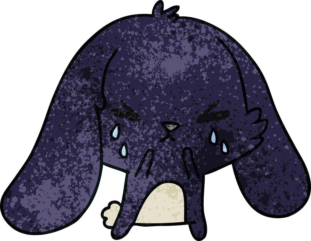 textured cartoon of cute kawaii sad bunny vector