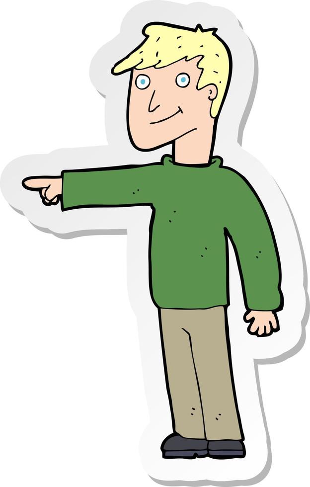 sticker of a cartoon man pointing vector