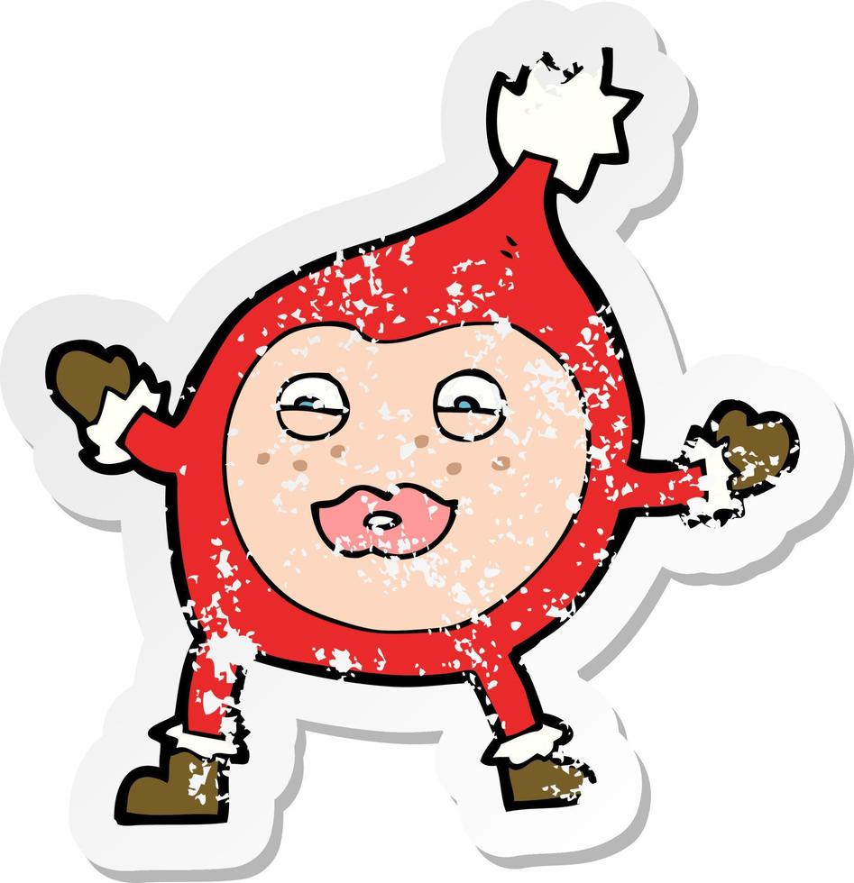retro distressed sticker of a cartoon funny christmas creature vector