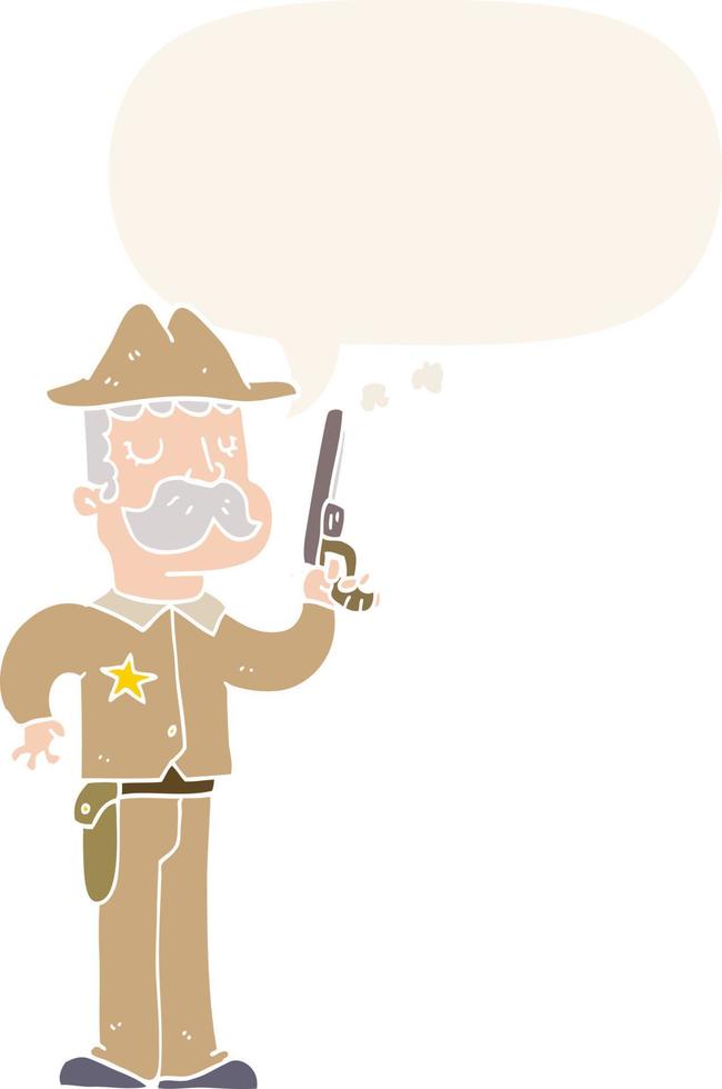 cartoon sheriff and speech bubble in retro style vector