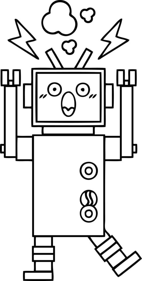 line drawing cartoon malfunctioning robot vector