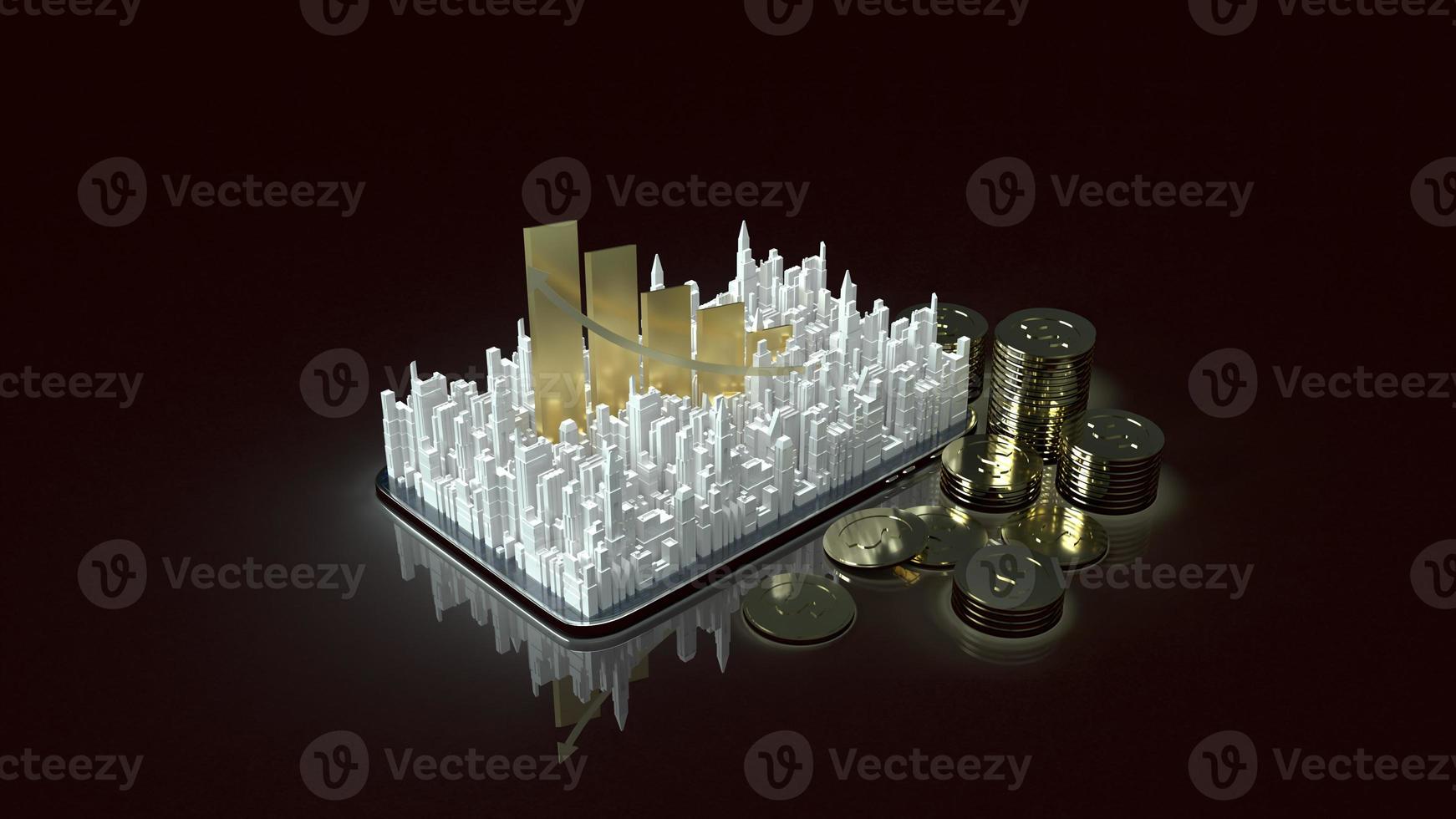 building city and chart arrow up on tablet for property content 3d rendering. photo
