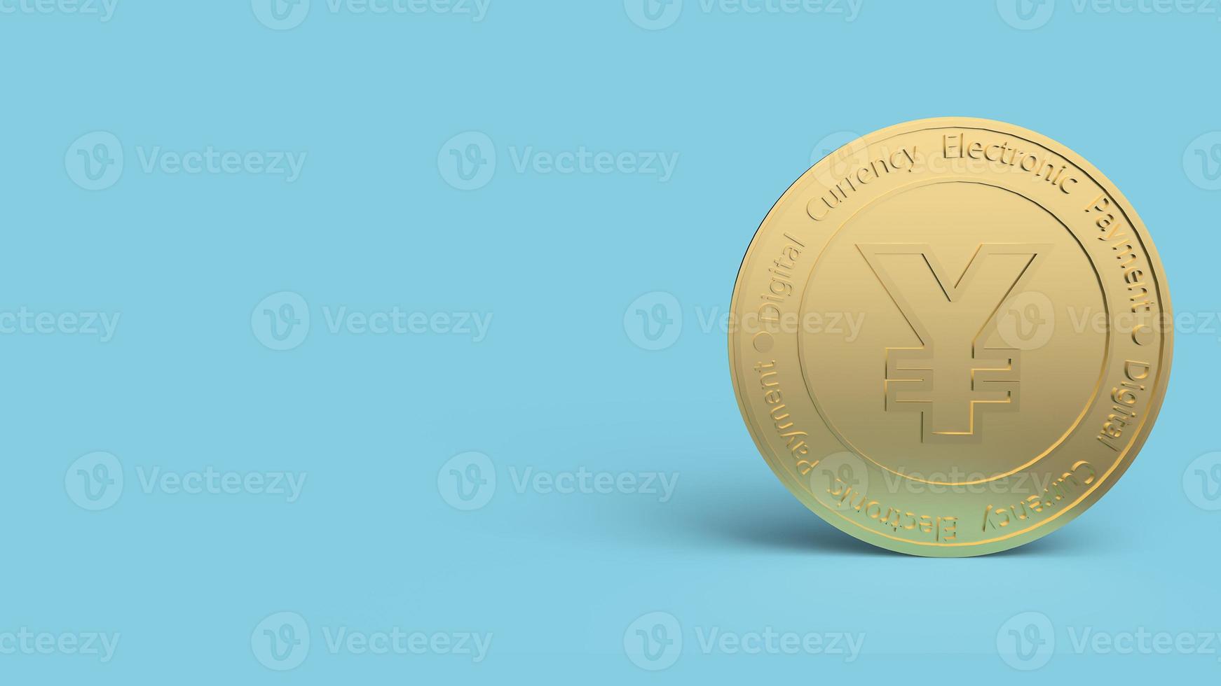 yuan digital gold coin on blue background For China  digital currency content 3d rendering. photo