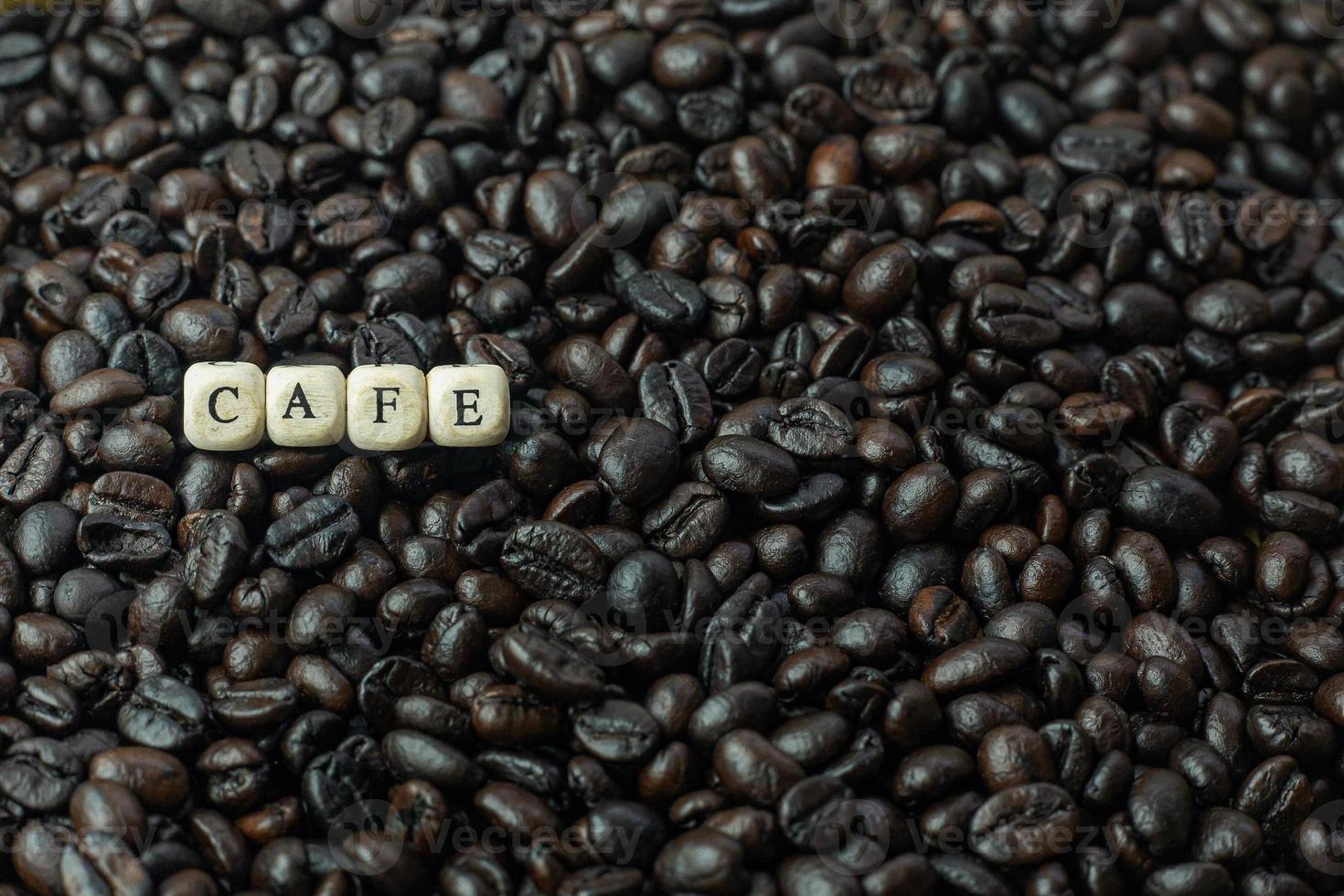 coffee roasted and text wood cube close up image. photo
