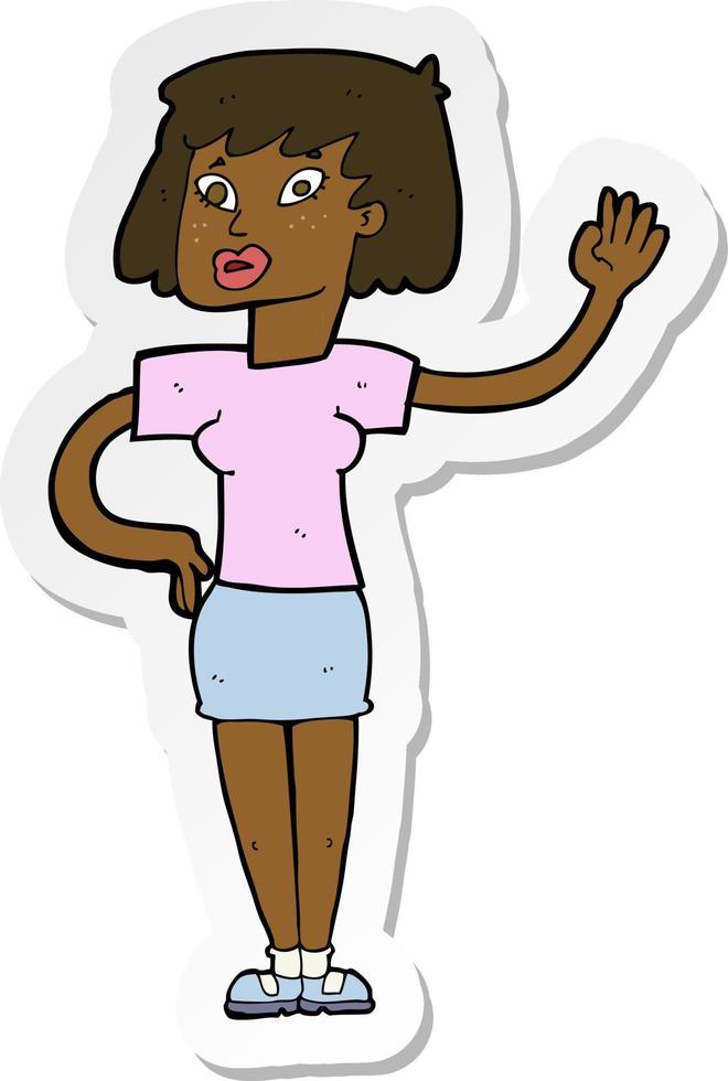 sticker of a cartoon woman waving vector