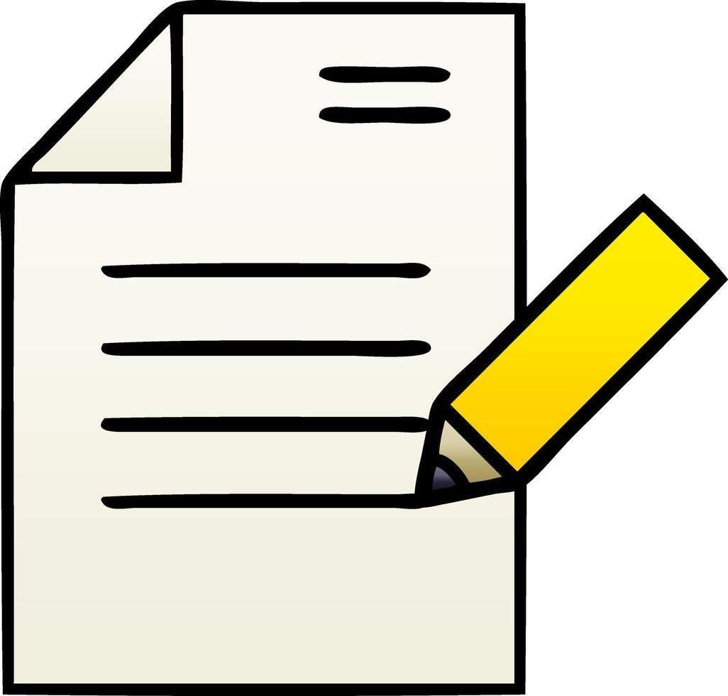 gradient shaded cartoon of writing a document vector