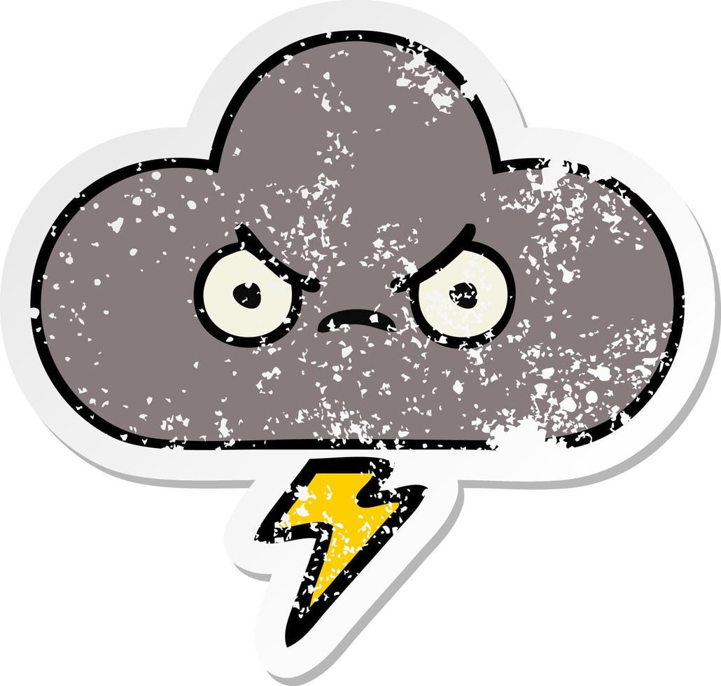 distressed sticker of a cute cartoon storm cloud vector