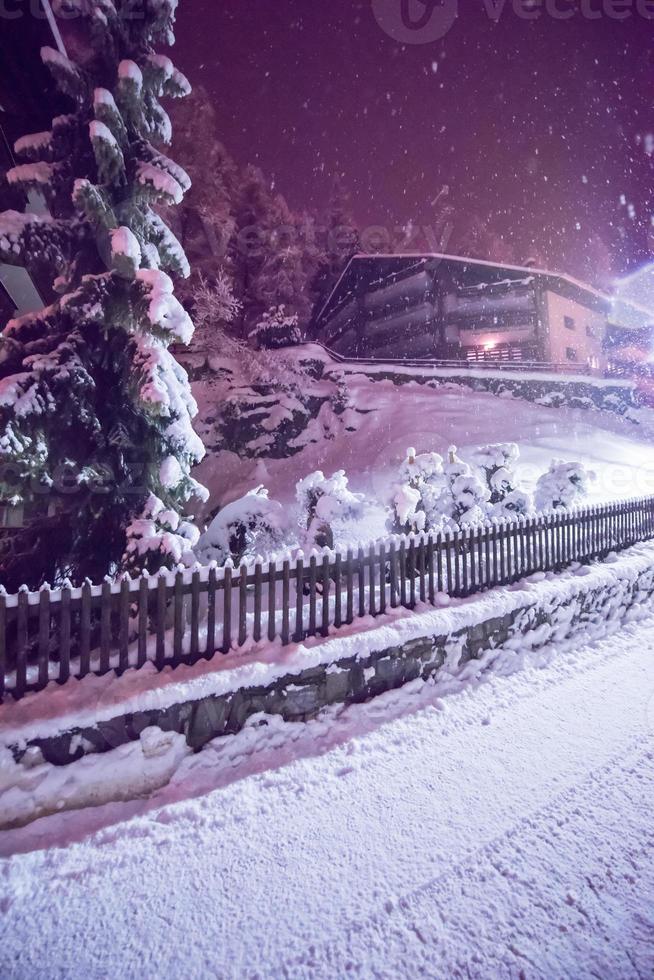 snowy streets of the Alpine mountain village photo