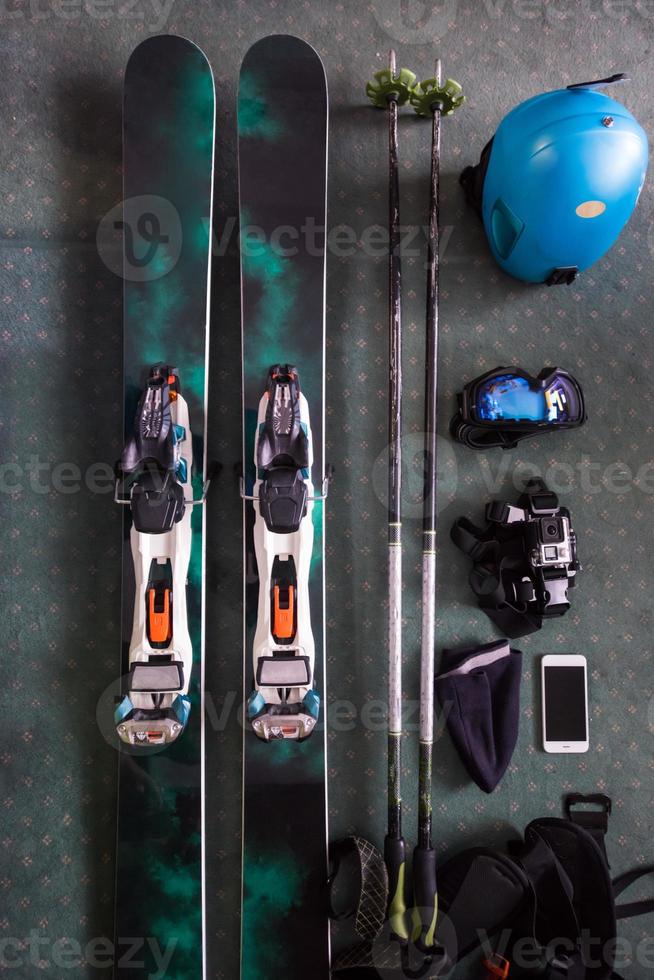 top view of ski accessories photo