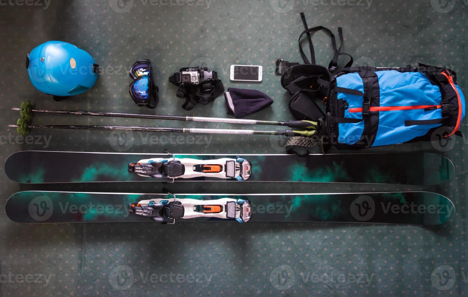 top view of ski accessories photo
